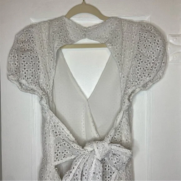 Bardot Nadia Tie Back Mini Eyelet Dress in ivory white size 12 - Picture 10 of 15